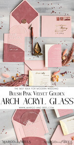 SAMPLING SERVICE samples Dusty Rose wedding Invitation Sample, handmade sample set, Pink Velvet and Gold Foil wedding invitation, clear acryl invites sample set16