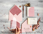 SAMPLING SERVICE samples Dusty Rose wedding Invitation Sample, handmade sample set, Pink Velvet and Gold Foil wedding invitation, clear acryl invites sample set16