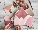 SAMPLING SERVICE samples Dusty Rose wedding Invitation Sample, handmade sample set, Pink Velvet and Gold Foil wedding invitation, clear acryl invites sample set16