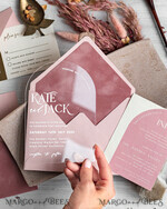 SAMPLING SERVICE samples Dusty Rose wedding Invitation Sample, handmade sample set, Pink Velvet and Gold Foil wedding invitation, clear acryl invites sample set16