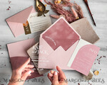 SAMPLING SERVICE samples Dusty Rose wedding Invitation Sample, handmade sample set, Pink Velvet and Gold Foil wedding invitation, clear acryl invites sample set16
