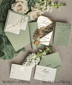 SAMPLING SERVICE samples Sample, bespoke sample set  Sage Green Mirror gold Wedding Invitations, Elegant Garden Wedding Cards, Greenery Acrylic  Wedding Invites, Mirror Gold Plexi Wedding Invitation Suite26