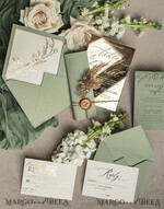 SAMPLING SERVICE samples Sample, bespoke sample set  Sage Green Mirror gold Wedding Invitations, Elegant Garden Wedding Cards, Greenery Acrylic  Wedding Invites, Mirror Gold Plexi Wedding Invitation Suite26