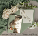SAMPLING SERVICE samples Sample, bespoke sample set  Sage Green Mirror gold Wedding Invitations, Elegant Garden Wedding Cards, Greenery Acrylic  Wedding Invites, Mirror Gold Plexi Wedding Invitation Suite26