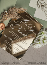 SAMPLING SERVICE samples Sample, bespoke sample set  Sage Green Mirror gold Wedding Invitations, Elegant Garden Wedding Cards, Greenery Acrylic  Wedding Invites, Mirror Gold Plexi Wedding Invitation Suite26