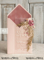 SAMPLING SERVICE samples sample Blush Pink Clear real flowers Wedding Invitations, Elegant Garden  pampass gras Wedding Cards, Velvet  transparent  Wedding Invites,  Wedding Invitation Suite13