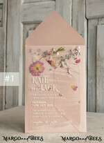 SAMPLING SERVICE samples sample Blush Pink Clear real flowers Wedding Invitations, Elegant Garden  pampass gras Wedding Cards, Velvet  transparent  Wedding Invites,  Wedding Invitation Suite13