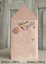 SAMPLING SERVICE samples sample Blush Pink Clear real flowers Wedding Invitations, Elegant Garden  pampass gras Wedding Cards, Velvet  transparent  Wedding Invites,  Wedding Invitation Suite13