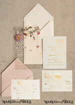 SAMPLING SERVICE samples sample Blush Pink Clear real flowers Wedding Invitations, Elegant Garden  pampass gras Wedding Cards, Velvet  transparent  Wedding Invites,  Wedding Invitation Suite13