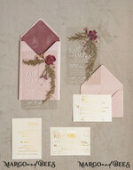 SAMPLING SERVICE samples sample Blush Pink Clear real flowers Wedding Invitations, Elegant Garden  pampass gras Wedding Cards, Velvet  transparent  Wedding Invites,  Wedding Invitation Suite13