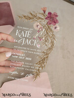 SAMPLING SERVICE samples sample Blush Pink Clear real flowers Wedding Invitations, Elegant Garden  pampass gras Wedding Cards, Velvet  transparent  Wedding Invites,  Wedding Invitation Suite13