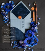 SAMPLING SERVICE samples Navy Blue wedding Invitation Sample, handmade sample set, Dusty Blue wedding invitation samples, elegant arch acrylic invites sample set7