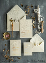 SAMPLING SERVICE samples Gold Embossed wedding Invitation Sample, handmade sample set, Ivory and Gold Foil wedding invitation, Ivory invites sample set5