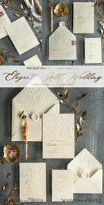 SAMPLING SERVICE samples Gold Embossed wedding Invitation Sample, handmade sample set, Ivory and Gold Foil wedding invitation, Ivory invites sample set5