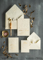 SAMPLING SERVICE samples Gold Embossed wedding Invitation Sample, handmade sample set, Ivory and Gold Foil wedding invitation, Ivory invites sample set5