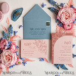 SAMPLING SERVICE samples Dusty Blue Velvet wedding Invitation Sample, handmade sample set, Dusty Rose wedding invitation, arch acrylic invites sample set8