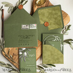 SAMPLING SERVICE samples Moss green wedding Invitation Sample, handmade sample set, green Velvet and clear acryl wedding invitation sample, tuscany olive invites sample set5