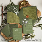 SAMPLING SERVICE samples Moss green wedding Invitation Sample, handmade sample set, green Velvet and clear acryl wedding invitation sample, tuscany olive invites sample set5