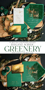 SAMPLING SERVICE samples Green wedding Invitation Sample, bespoke sample set, Green Velvet and Gold Mirror wedding invitation, Clear Acryl invites sample set5