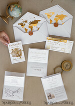 SAMPLING SERVICE samples Sample, bespoke sample set  White Golden Passport Wedding Invitation, Golden Plane Wedding Cards  Boarding Pass,  Travel Passport Wedding Invitations  Abroad, Destination Wedding Invites, Travel Map Wedding Stationary, boarding pass invitations10