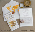 SAMPLING SERVICE samples Sample, bespoke sample set  White Golden Passport Wedding Invitation, Golden Plane Wedding Cards  Boarding Pass,  Travel Passport Wedding Invitations  Abroad, Destination Wedding Invites, Travel Map Wedding Stationary, boarding pass invitations10