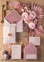 SAMPLING SERVICE samples Dusty Rose wedding Invitation Sample, handmade sample set, Pink Velvet and Gold Foil wedding invitation, blush pink invites sample set7