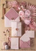 SAMPLING SERVICE samples Dusty Rose wedding Invitation Sample, handmade sample set, Pink Velvet and Gold Foil wedding invitation, blush pink invites sample set7