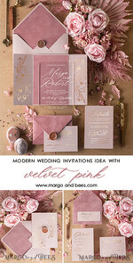 SAMPLING SERVICE samples Dusty Rose wedding Invitation Sample, handmade sample set, Pink Velvet and Gold Foil wedding invitation, blush pink invites sample set7