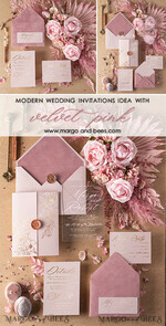 SAMPLING SERVICE samples Dusty Rose wedding Invitation Sample, handmade sample set, Pink Velvet and Gold Foil wedding invitation, blush pink invites sample set7