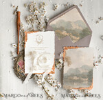 SAMPLING SERVICE samples Vintage Fine Art wedding Invitation Sample, handmade sample set, cappuccino ivory wedding invitation, gold torn edges invites sample set6