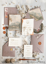 SAMPLING SERVICE samples Vintage Fine Art wedding Invitation Sample, handmade sample set, cappuccino ivory wedding invitation, gold torn edges invites sample set6