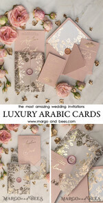 SAMPLING SERVICE samples Gold Arabic wedding Invitation Sample, handmade sample set, Pink Floral wedding invitation samples, romantic wedding invites sample set7