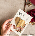 SAVE THE DATES acrylic gold magnets Personalised Save the Date Heart Magnet and Card, Burgundy Elegant Wedding Save The Dates Acrylic Gold Heart4