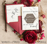 SAVE THE DATES acrylic gold magnets Personalised Maroon Save the Date hexagon Magnet and Card, Marble Wedding Save The Dates Acrylic silver magnet6