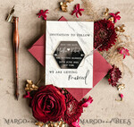 SAVE THE DATES acrylic gold magnets Personalised Maroon Save the Date hexagon Magnet and Card, Marble Wedding Save The Dates Acrylic silver magnet6