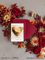 SAVE THE DATES acrylic gold magnets Personalised Save the Date Heart Magnet and Card, Burgundy Elegant Wedding Save The Dates Acrylic Gold Heart2