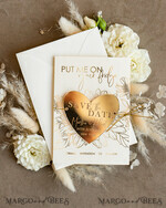 SAVE THE DATES acrylic gold magnets Personalised Gold Acrylic heart Save the Date Magnet and Card, ivory Wedding Save The Dates Plexi Magnets, Wedding Boho Save The Date Cards5