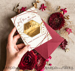 SAVE THE DATES acrylic gold magnets Personalised Maroon Save the Date hexagon Magnet and Card, boho Wedding Save The Dates Acrylic golden mirror magnet9