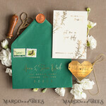 DATEN MERKEN Acrylgoldmagnete Personalisierter Save the Date Herzmagnet und Karte, eleganter Hochzeits-Save-the-Date in Gold und Dunkelgrün, Acrylherz.4