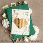 DATEN MERKEN Acrylgoldmagnete Personalisierter Save the Date Herzmagnet und Karte, eleganter Hochzeits-Save-the-Date in Gold und Dunkelgrün, Acrylherz.4