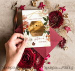 SAVE THE DATES acrylic gold magnets Personalised Maroon Save the Date hexagon Magnet and Card, boho Wedding Save The Dates Acrylic golden mirror magnet10