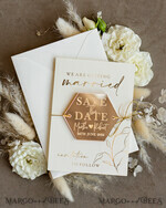 SAVE THE DATES acrylic gold magnets Personalised Gold Acrylic hexagon Save the Date Magnet and Card, ivory Wedding Save The Dates Plexi Magnets, Wedding Boho Save The Date Cards6