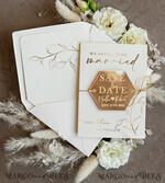 SAVE THE DATES acrylic gold magnets Personalised Gold Acrylic hexagon Save the Date Magnet and Card, ivory Wedding Save The Dates Plexi Magnets, Wedding Boho Save The Date Cards6