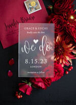 SAVE THE DATES acrylic gold magnets Luxory wedding save the date, Save the date personalized, plexi satin, maroon envelope, Acrylic satin  4
