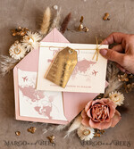 SAVE THE DATES acrylic gold magnets Personalised Travel Save the Date Acrylic Tag Magnet and Card, Gold Blush Pink Luggage Tag Wedding Save The Dates Acrylic Magnets,  Save The Date Cards5