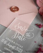 SAVE THE DATES acrylic gold magnets Save the date personalized, luxory plexi satin, blush pink envelope, Acrylic satin, Wedding Save The Date Card7