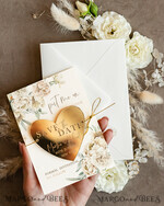 SAVE THE DATES acrylic gold magnets Personalised Gold Acrylic heart Save the Date Magnet and Card, ivory Wedding Save The Dates Plexi Magnets, Wedding Boho Save The Date Cards5