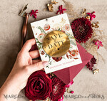 SAVE THE DATES acrylic gold magnets Personalised Maroon Save the Date circle Magnet and Card, boho Wedding Save The Dates Acrylic golden mirror magnet6