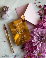 SAVE THE DATES acrylic gold magnets Luxory wedding save the date, Save the date personalized golden mirror, plexi gold, wedding save the datepink envelope4