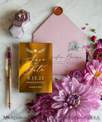 SAVE THE DATES acrylic gold magnets Luxory wedding save the date, Save the date personalized golden mirror, plexi gold, wedding save the datepink envelope4